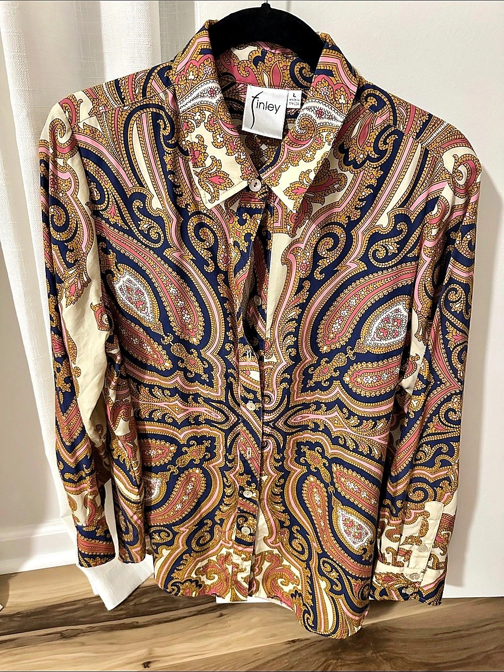 Tinley Paisley Button Down in Brown & Pink Size Large